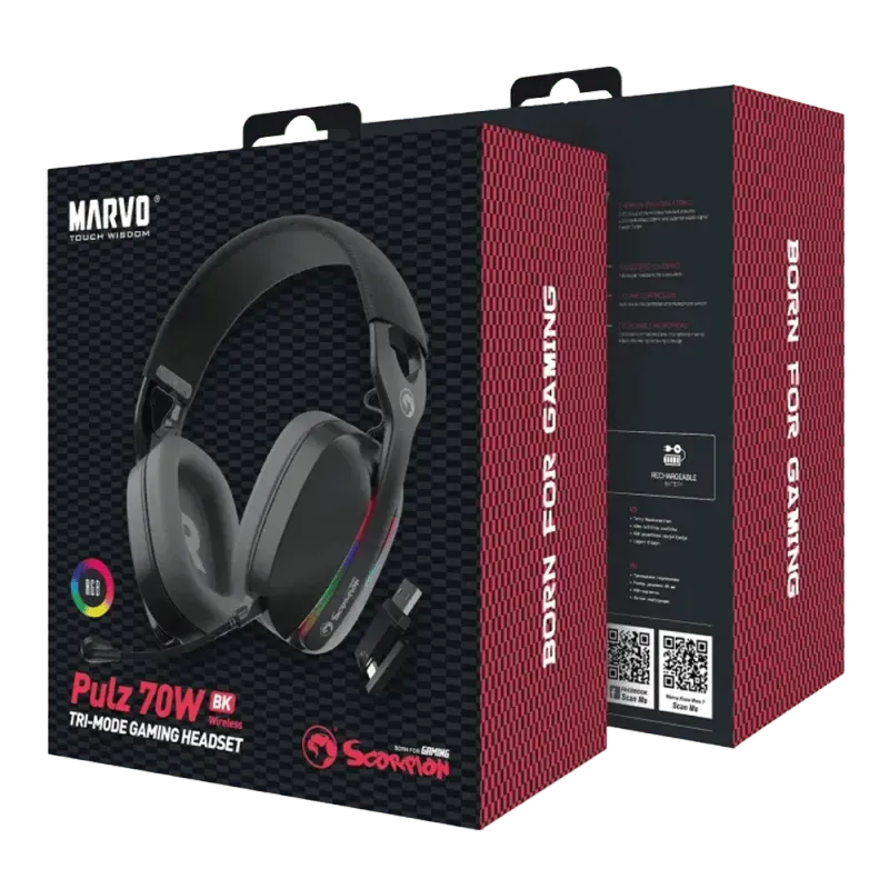 MARVO Pulz 70W Wireless Gaming Headset / Stereo Sound / Detachable Microphone