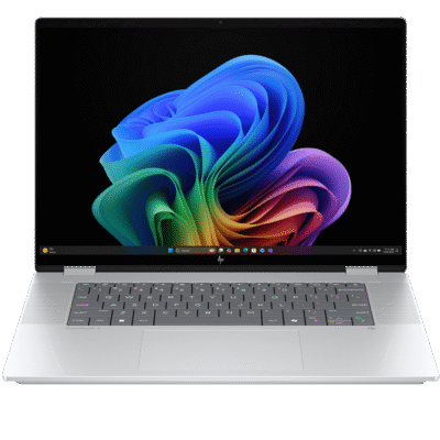 25C1 OmniBook X Flip 16 Glacier Silver T IR Cam nonSD nonFPR Copilot Taskbar Core Set Front WhiteBG 3365052